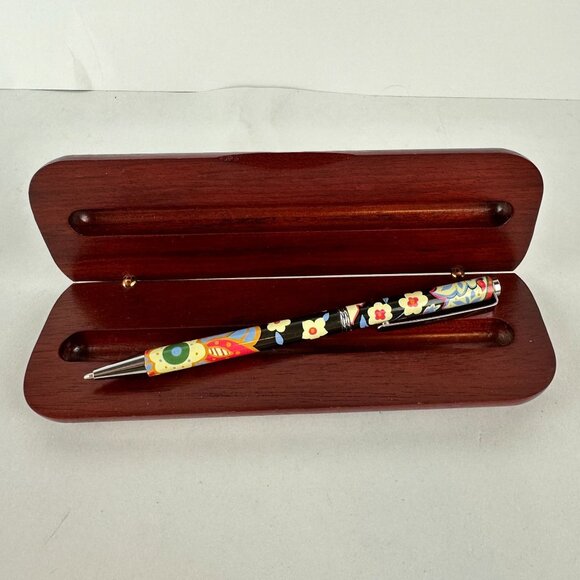 Vera Bradley Floral Patterned Ballpoint Pen With Wooden Case - Picture 1 of 3